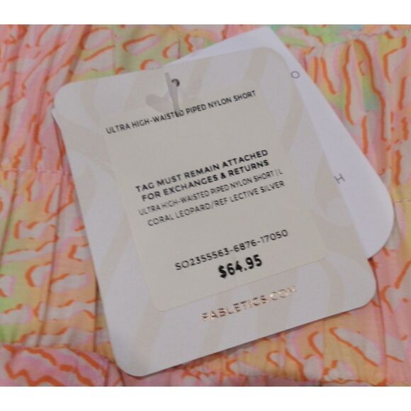 Fabletics Ultra High-Waisted Piped Nylon Shorts Coral Leopard Size Large NWT - Picture 3 of 3